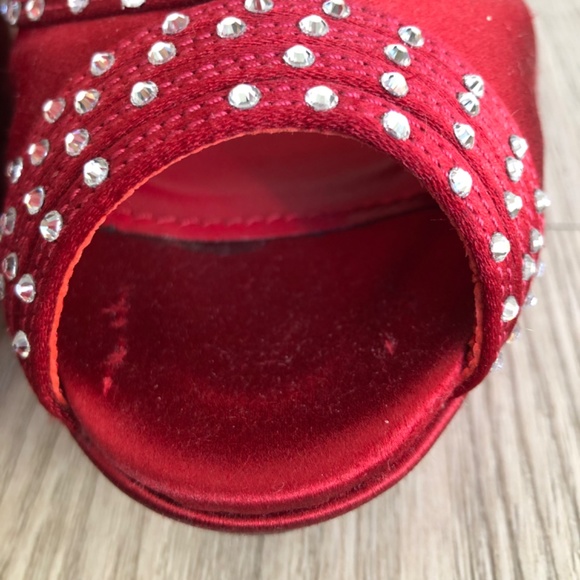 Marchez Vous Red Heels with Rhinestones and Ankle Strap, Size 6 - Picture 12 of 13
